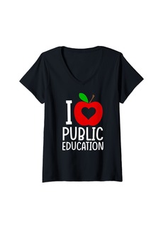 Public School I Love Public Education Support Message for Teachers School V-Neck T-Shirt
