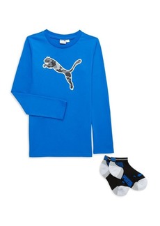 Puma Little Boy&#8217;s 2-Piece Jersey Tee & Ankle Socks Set