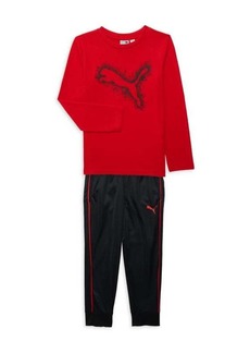 Puma Little Boy&#8217;s 2-Piece Logo Fleece Sweatshirt & Joggers Set