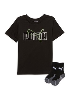 Puma Little Boy&#8217;s 2-Piece Logo Tee & Socks Set