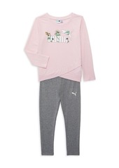 Puma Little Girl&#8217;s 2-Piece Flower Logo Tee & Leggings Set