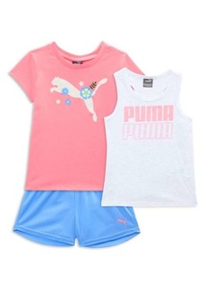 Puma Little Girl's 3-Piece Graphic Tee, Logo Tank Top & Shorts