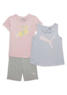Puma Little Girl's 3-Piece Logo Tank Top, Tee & Shorts Set