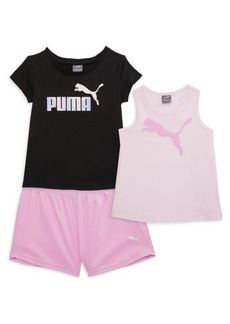 Puma Little Girl's 3-Piece Logo Tank Top, Tee & Shorts Set