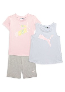 Puma Little Girl's 3-Piece Logo Tee, Tank & Shorts Set