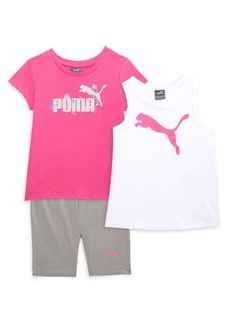 Puma Little Girl's 3-Piece Logo Tee, Tank Top & Shorts