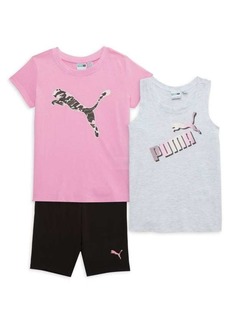 Puma Little Girl's 3-Piece Logo Tee, Tank Top & Shorts Set