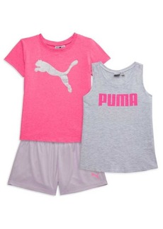 Puma Little Girl's 3-Piece Logo Tee, Tank Top & Shorts Set