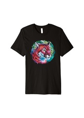 Puma Cougar Head Colorful Art Animals Watercolor Painting Premium T-Shirt