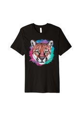 Puma Cougar Head Colorful Art Animals Watercolor Painting Premium T-Shirt