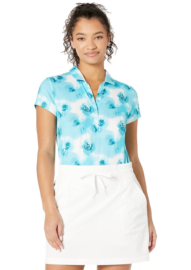 PUMA GOLF Women's Standard Cloudspun Watercolor Floral Polo Scuba Blue-Ocean Depths