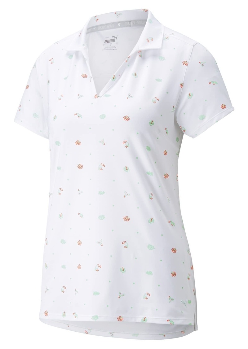 Puma Golf Women's Standard Mattr Galapagos Polo Bright White-Hot Coral Extra Small