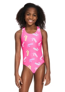 PUMA Kids' Crossback One-Piece Swimsuit in Neon Pink at Nordstrom Rack