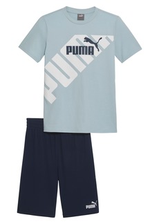 PUMA Kids' Jersey Graphic T-Shirt & Shorts Set in Turquoise Aqua at Nordstrom Rack