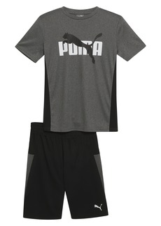 PUMA Kids' Performance Graphic T-Shirt & Shorts Set in Charcoal at Nordstrom Rack