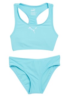 PUMA Kids' Racerback Two-Piece Swimsuit in Mineral Blue at Nordstrom Rack