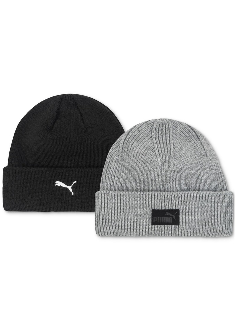 Puma Men's Academy 2-Pk. Ribbed-knit Cuffed Beanies - Black Grey