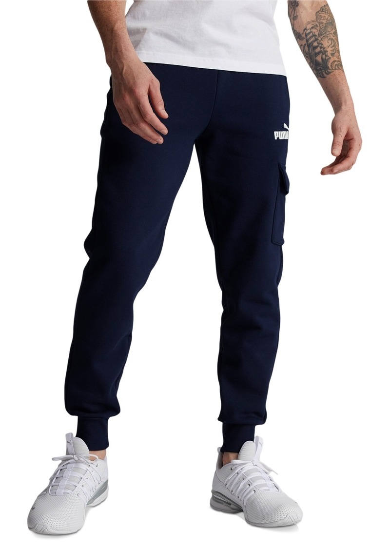 Puma Men's Ess Logo-Print Fleece Cargo Jogger Pants - Peacoat