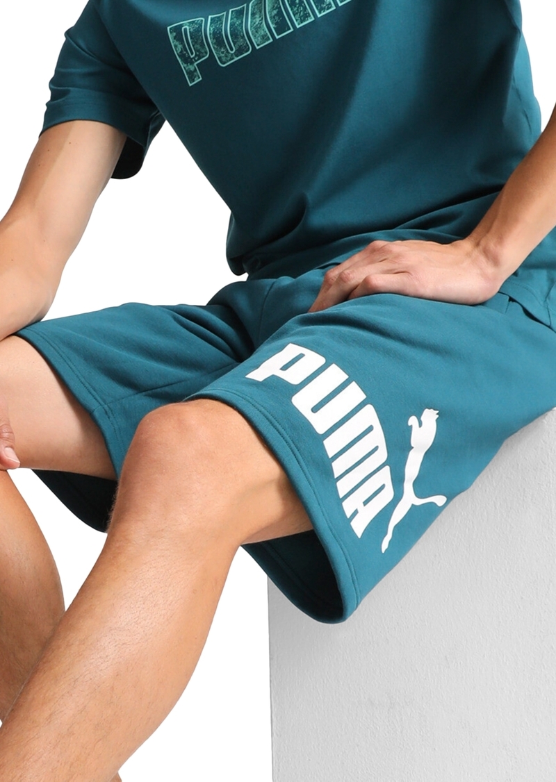 "Puma Men's Regular-Fit Big Logo-Print Fleece 10"" Shorts - Cold Green"