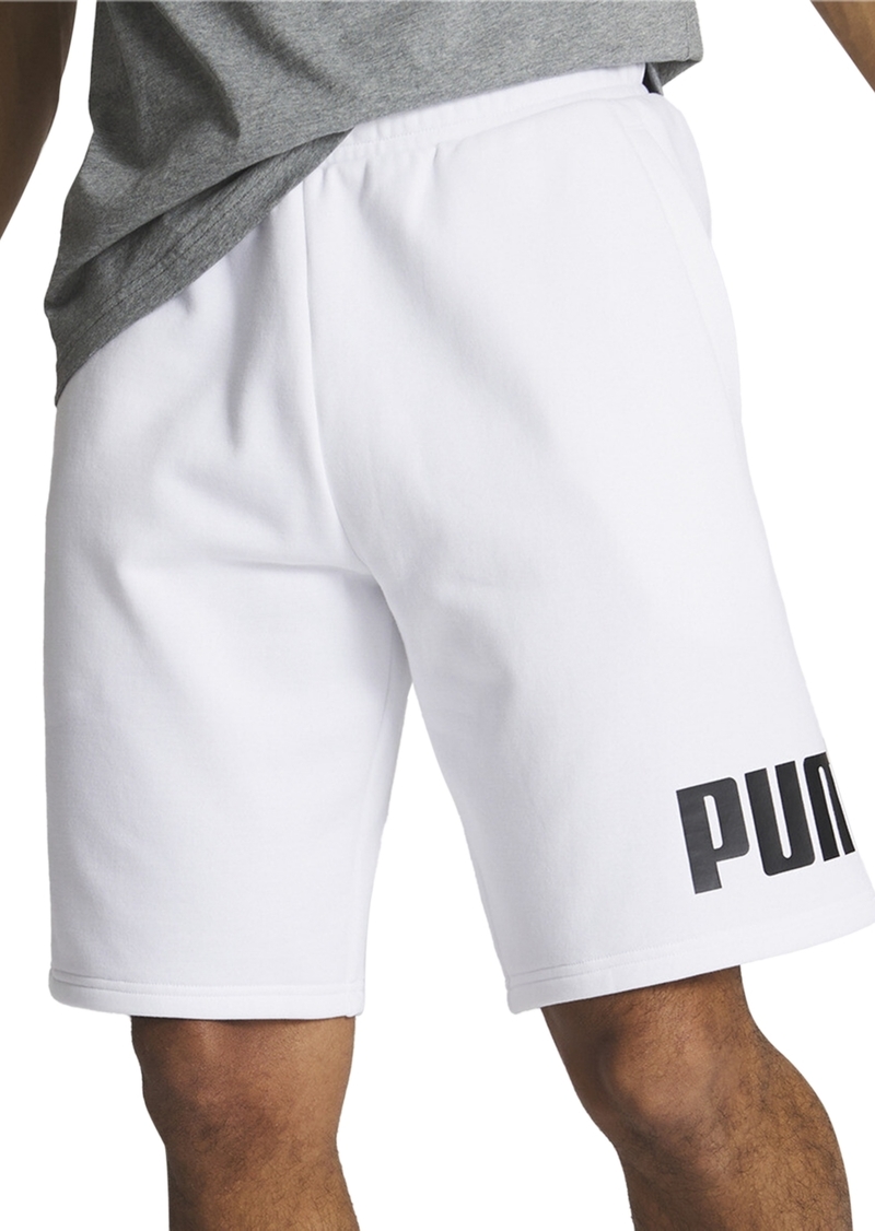 "Puma Men's Regular-Fit Big Logo-Print Fleece 10"" Shorts - Puma White"