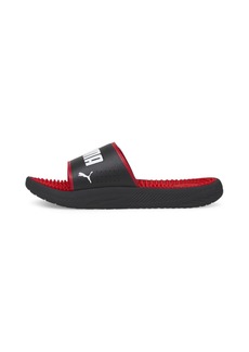 PUMA Men's Softride Massage Slide Sandal Black White-High Risk Red