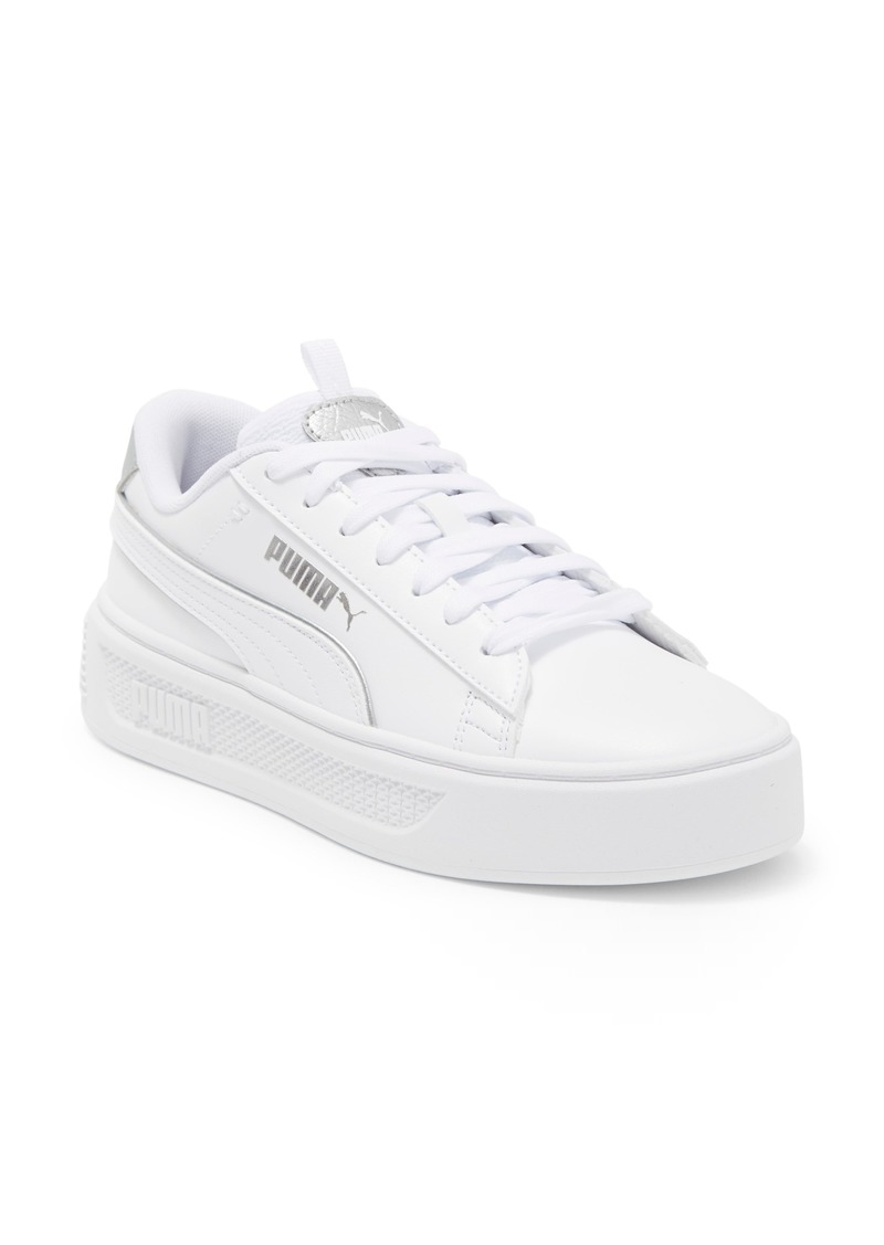 PUMA Smash Platform V3 Pop Up Sneaker in White-Matte Silver-Silver at Nordstrom Rack