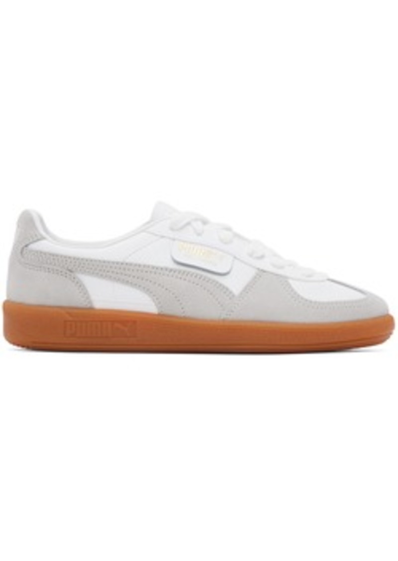 PUMA White & Gray Palermo Leather Sneakers