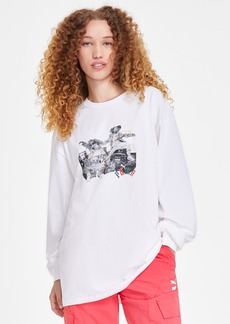 Puma Women's Classic Long Sleeve Graphic Print Cotton T-Shirt - Puma White