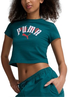 Puma Women's Classic Play Loud Logo Cotton Baby T-Shirt - Cold Green