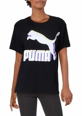PUMA Women's Classics T-Shirt Puma Black-3D Lime M