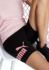 "Puma Women's Essential 7"" Logo Graphic Bike Shorts - Puma Black/Peach Smoothie"