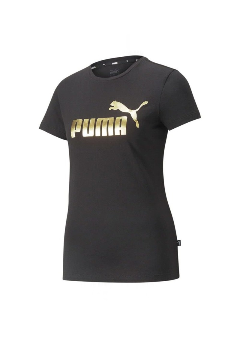 PUMA Women's Essentials+ Metallic Logo Tee Black-Gold Foil