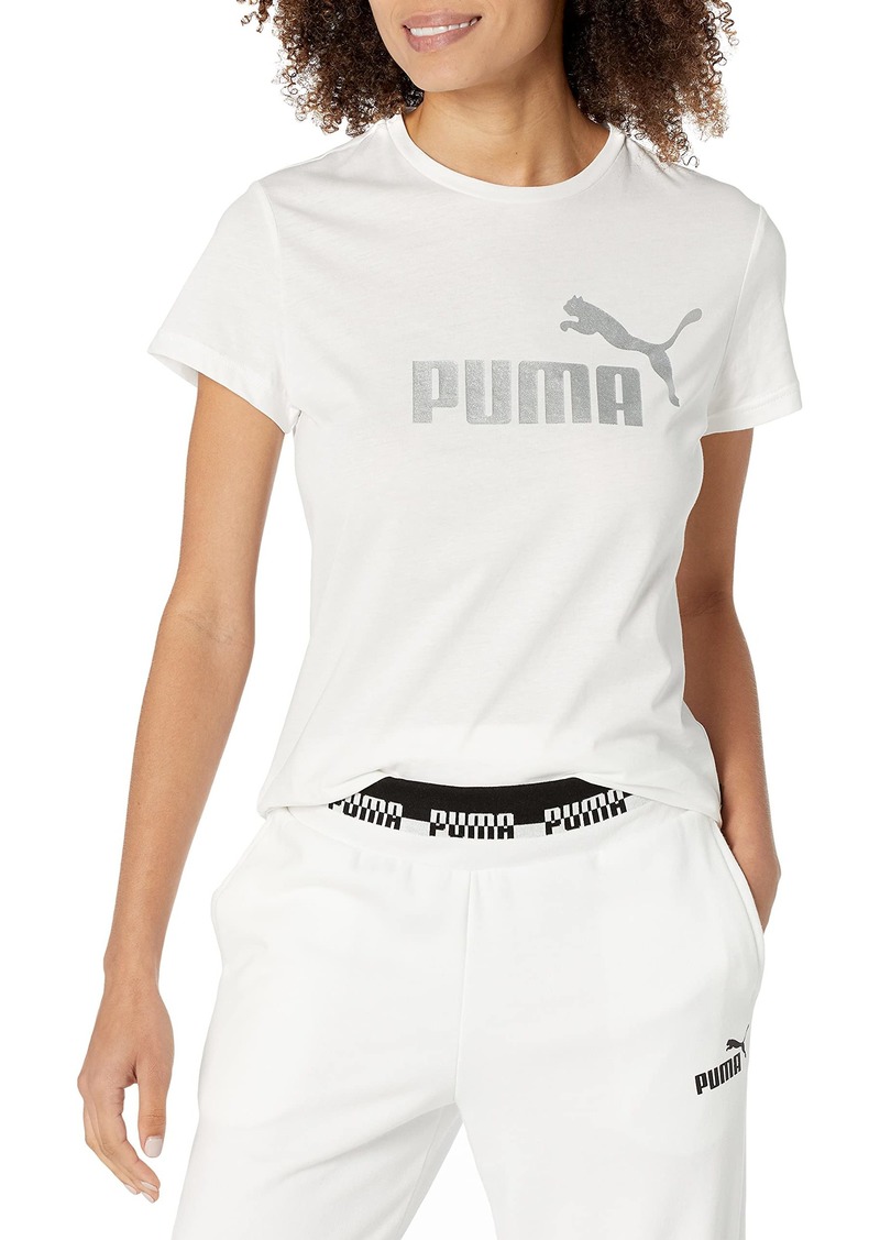 PUMA Women's Essentials+ Metallic Logo Tee White-Silver