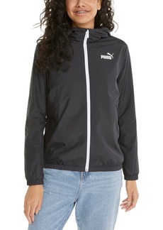 Puma Women's Essentials Solid Windbreaker Zip-Front Jacket - Black