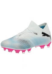 PUMA Women's Future 7 Match Firm Artificial Ground Soccer Cleats Sneaker White Black-Poison Pink