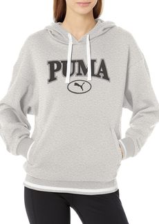 PUMA Women's Graphic Fleece Hoodie Light Gray Heather-AH23 Squad