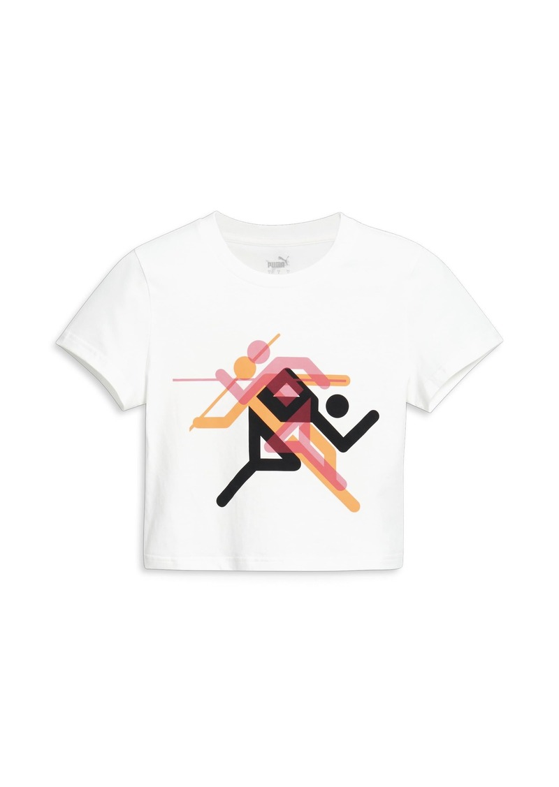 PUMA Women's Olympic Village Wear Tee White-Sunset Gl