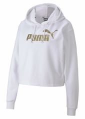 PUMA Women's Relaxed fit Essentials+ Metallic Cropped Hoodie Black-Rose Gold XL
