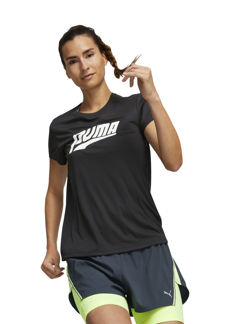 PUMA Women's Run Logo Short Sleeve Tee Black-White