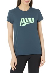PUMA Women's Run Logo Short Sleeve Tee Dark Night-Fast Yellow