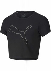 PUMA Women's Feel It Crop T-Shirt Black-Outline Cat PRT XL