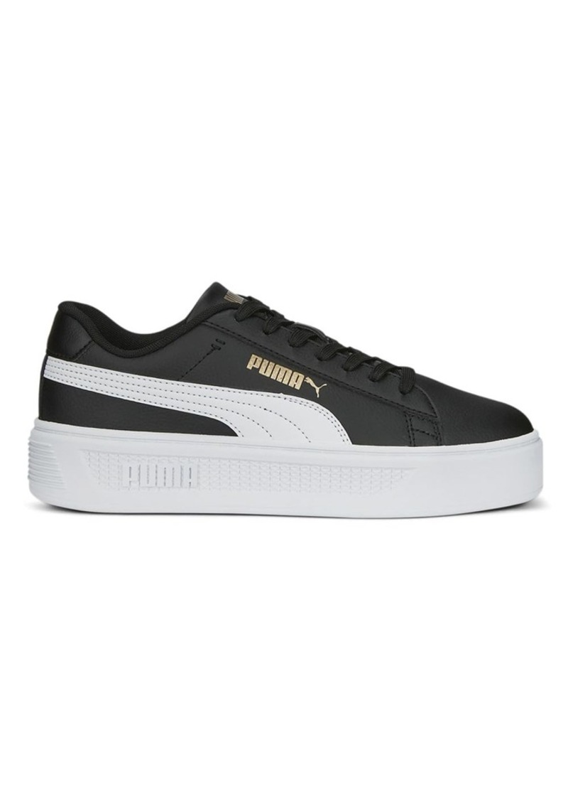 PUMA Women's Smash Platform V3 Sneaker Black White Gold