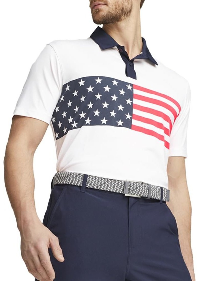 pumagolf Volition Flag Stripe Polo Bright White-Navy Blazer