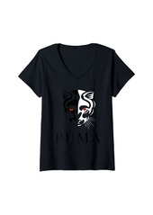 Womens Puma  and White Head Red Eyes V-Neck T-Shirt