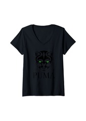 Womens Puma Head Green Eyes V-Neck T-Shirt