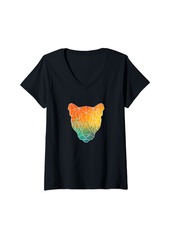 Womens Puma Outline Polygons Watercolor Silhouette V-Neck T-Shirt