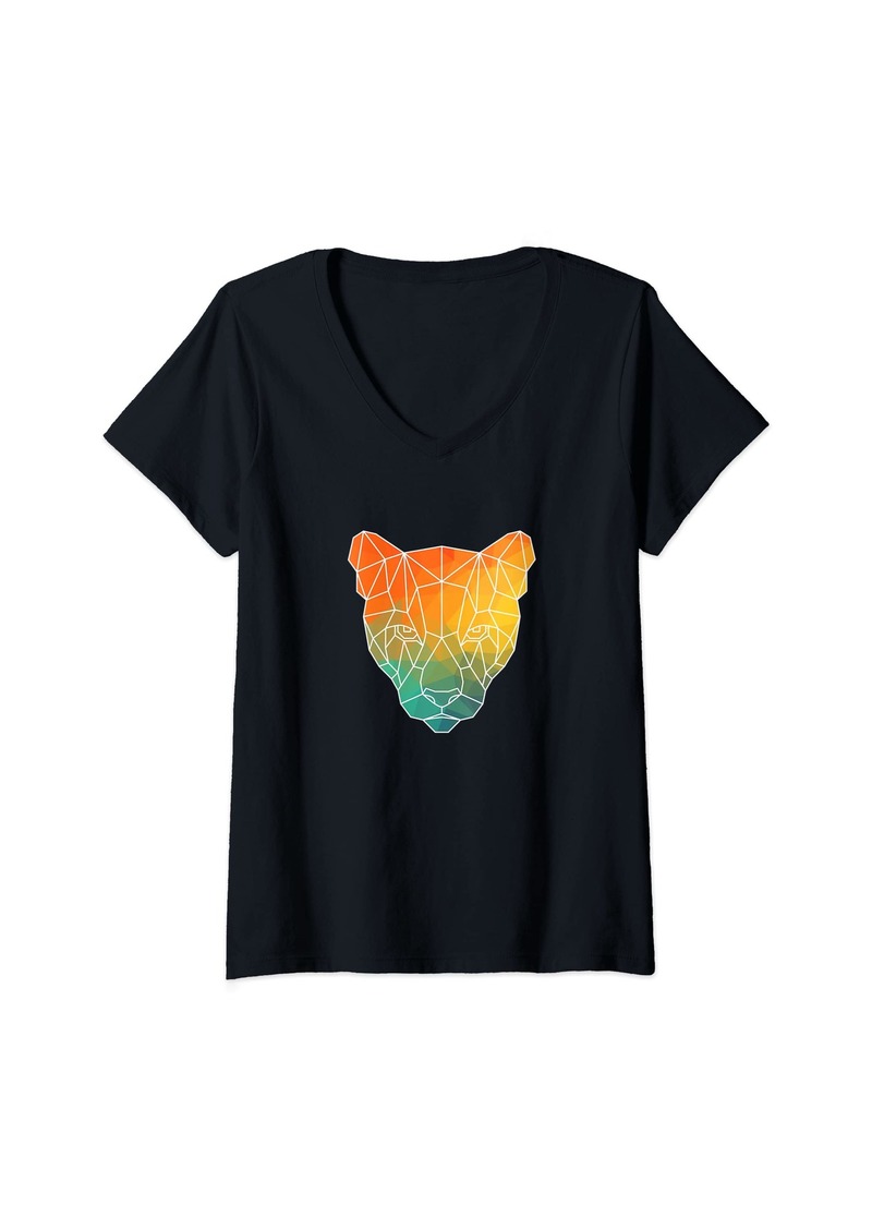 Womens puma Silhouette Watercolor geometric outlines V-Neck T-Shirt
