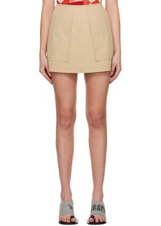 Pushbutton Beige A-Line Miniskirt