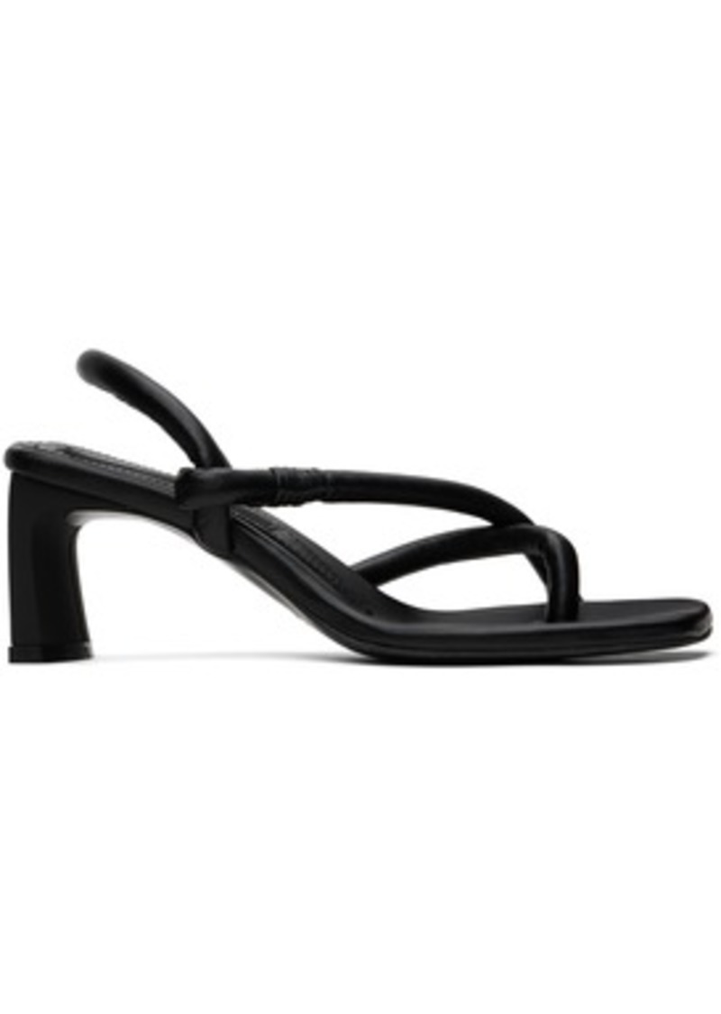 Pushbutton Black Mismatched Heeled Sandals