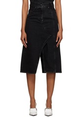 Pushbutton Black Paneled Denim Midi Skirt